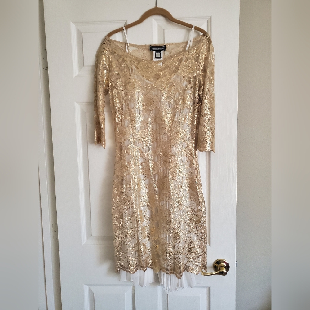 Gold Dress with White Pleated Slip